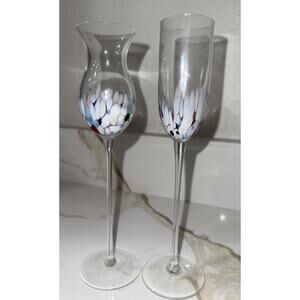 Neiman Marcus Hungary Confetti Art Glass Cordial Set of 2 Retailed by 8.5" Tall